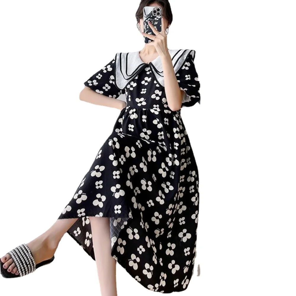 Maternity Dresses New 2023 Summer Temperament Pleated Casual Dress Korean Loose Floral Short-sleeved Fashion Pregnancy Skirt enlarge