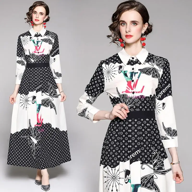 

Женское однобортное платье с завышенной талией и цветочным принтом