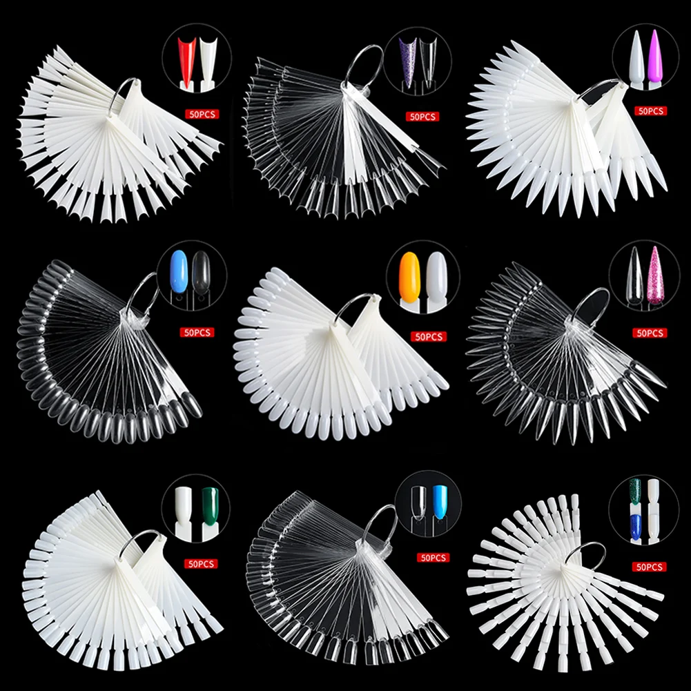 

50pcs False Nail Tips Display Practice Sticks Fan-Shaped Nail Polish Swatches Display Chart Practice Board Nail Art Tool Supplie