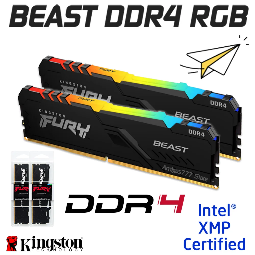 Оперативная память Kingston Fury Beast RGB DDR4 2666 МГц 3200 МГц 3600 МГц память для настольного компьютера 8 ГБ 16 ГБ 32 ГБ ОЗУ 288pin DIMM XMP2.0 DDR4 ОЗУ Новый