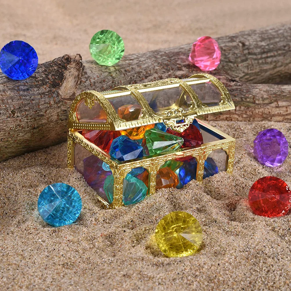 

1 Set Diving Pool Toy Fake Diamonds with treasure Box Pool Diving Toy Kids Fake Gemstone Toy Set