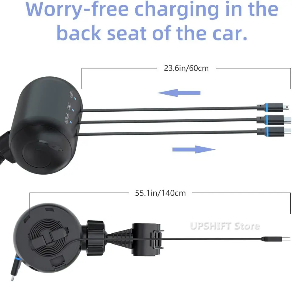 Multi Car Retractable Backseat 3 In 1 Car Charging Station Box for All Phone/IPhone/Samsung/Android/Share Ride Customer Charging