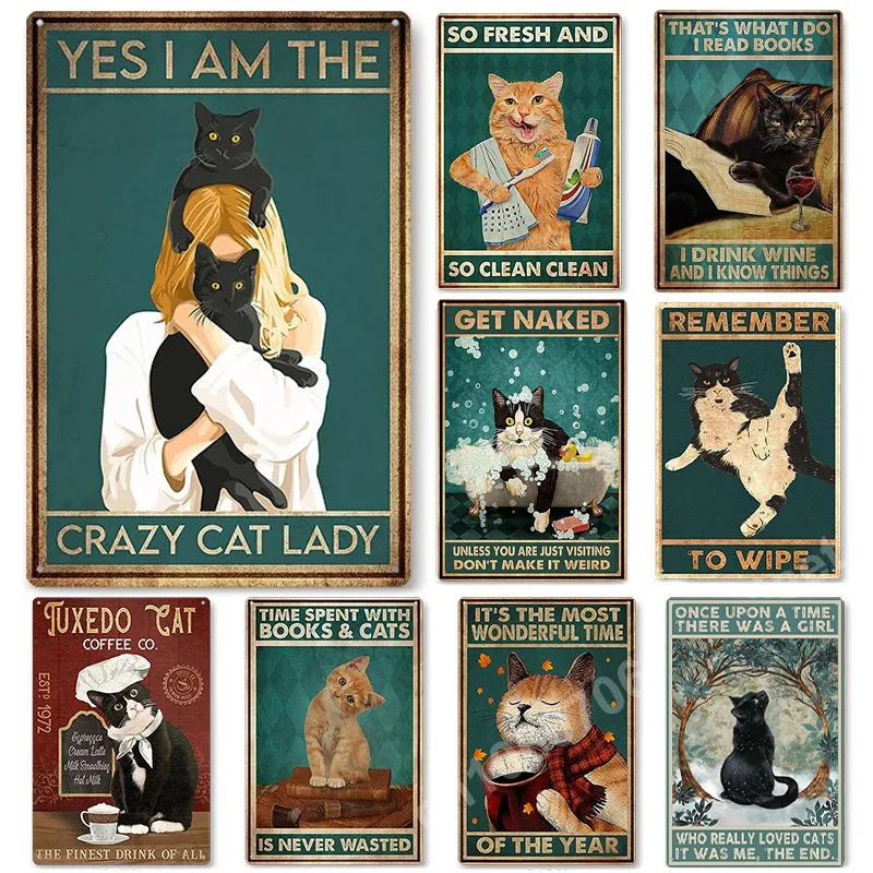 Животные Черный кот художественный декор домашняя металлическая жестяная