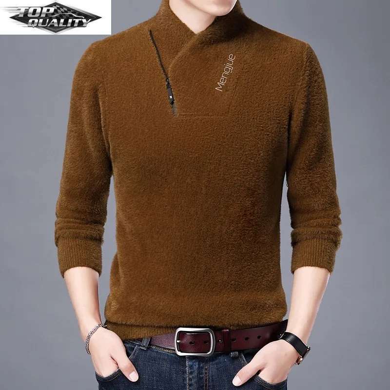 

Top Grade Imitation Mink New Fashion Brand Designer Pullover Knit Mens Turtleneck Sweater Autum Korean Casual Men's Clothing