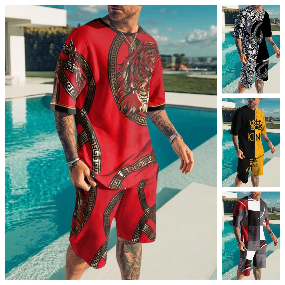 

Костюм спортивный мужской оверсайз, футболка и шорты с 3D принтом, модная уличная одежда, лето
