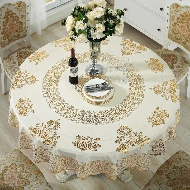 

2023 great circle tablecloth european-style bronzing waterproof and oil proof PVC plastic tablecloth