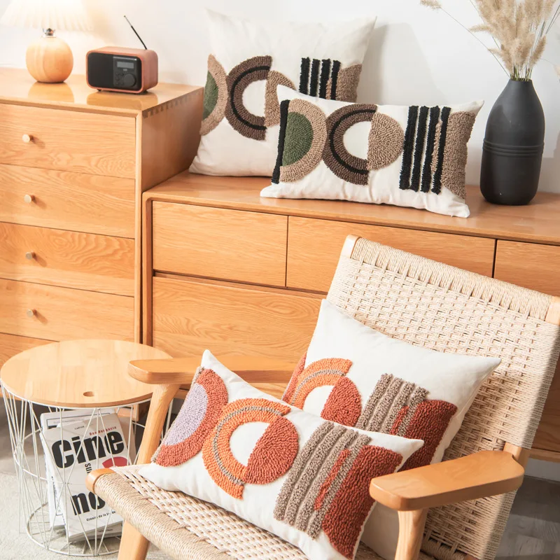 

Moroccan Geometric Tufted Cushion Cover White Canvas Pillow Case 45x45/30x50cm Decorative Tufting Pillow Cover Boho Home Decor