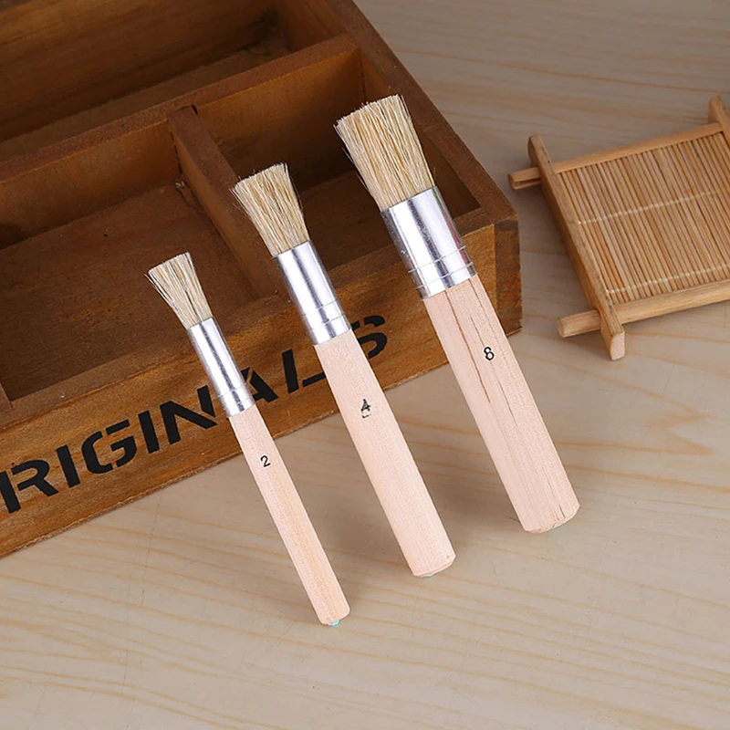 

3pcs/Set Wooden Stencil Brush Chalk Paint Natural Pure Hog Bristle Brush Round Acrylic Oil Painting Detail Brushes Wholesale