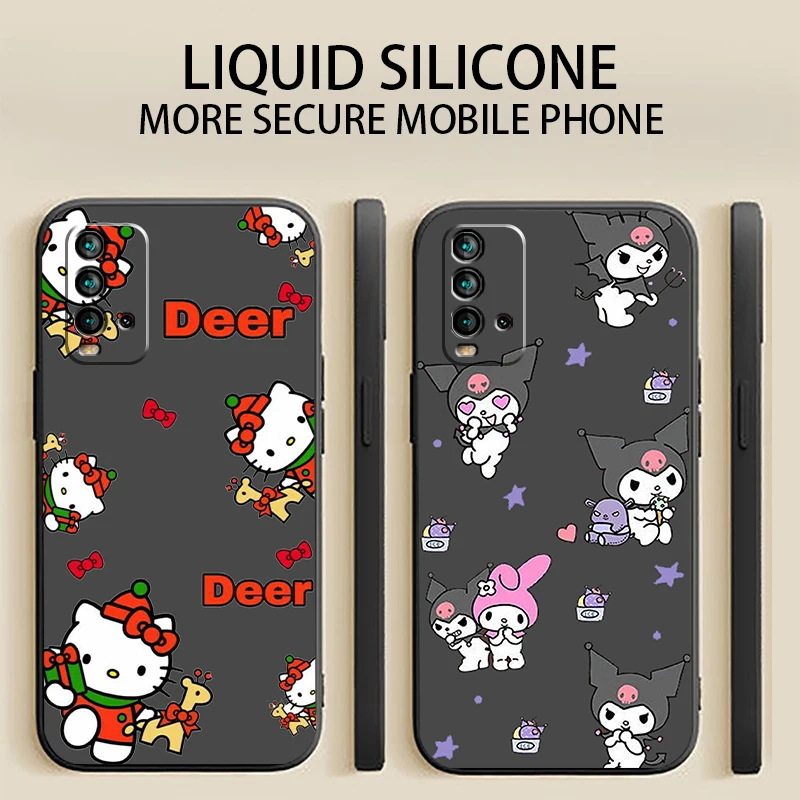 

Japan Anime Hello Kitty Phone Case For Xiaomi Redmi 9 9i 9T 9AT 9A 9C Note 9 Pro MAX 5G 9T 9S Original Shell Liquid Silicon