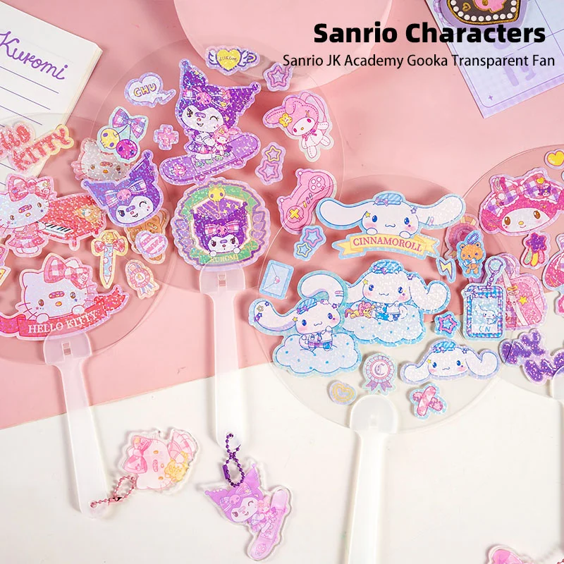 

Sanrio Hello Kitty Cinnamoroll Kuromi Gooka Transparent Fan DIY Fan Anime Kawaii Cute Summer Travel Portable Girls Student Gifts