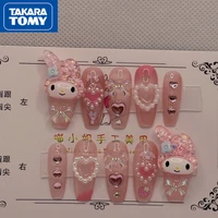 takara tomy cute cartoon hello kitty fake nail manicure patch handmade light therapy removable patch