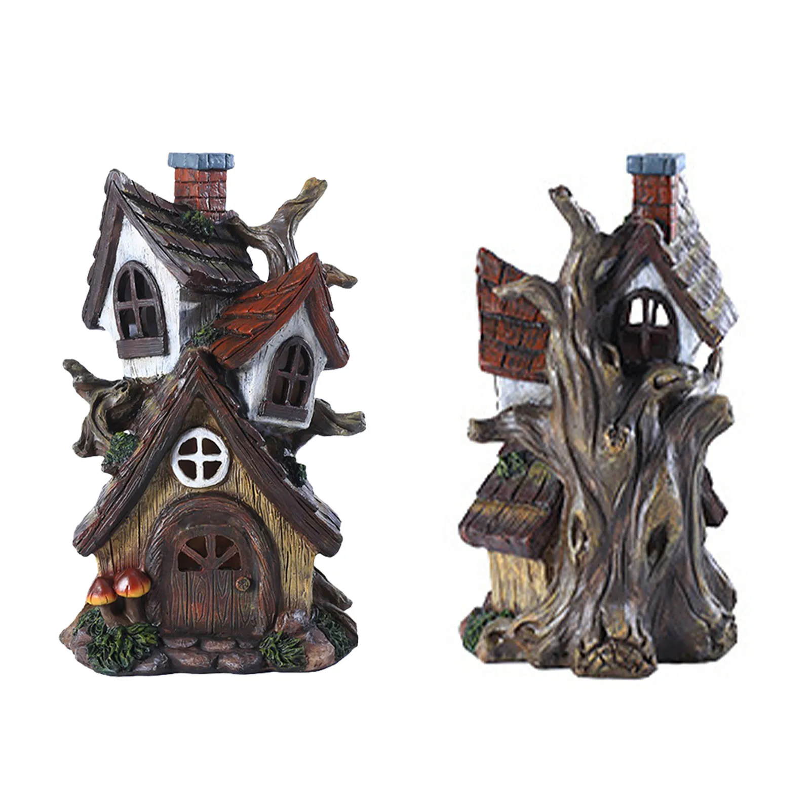 

Fairy Cottage House Miniature Fairy Garden Stone Houses Resin Fairy House Double Layer Fairy House Statue Garden Yard Decoration