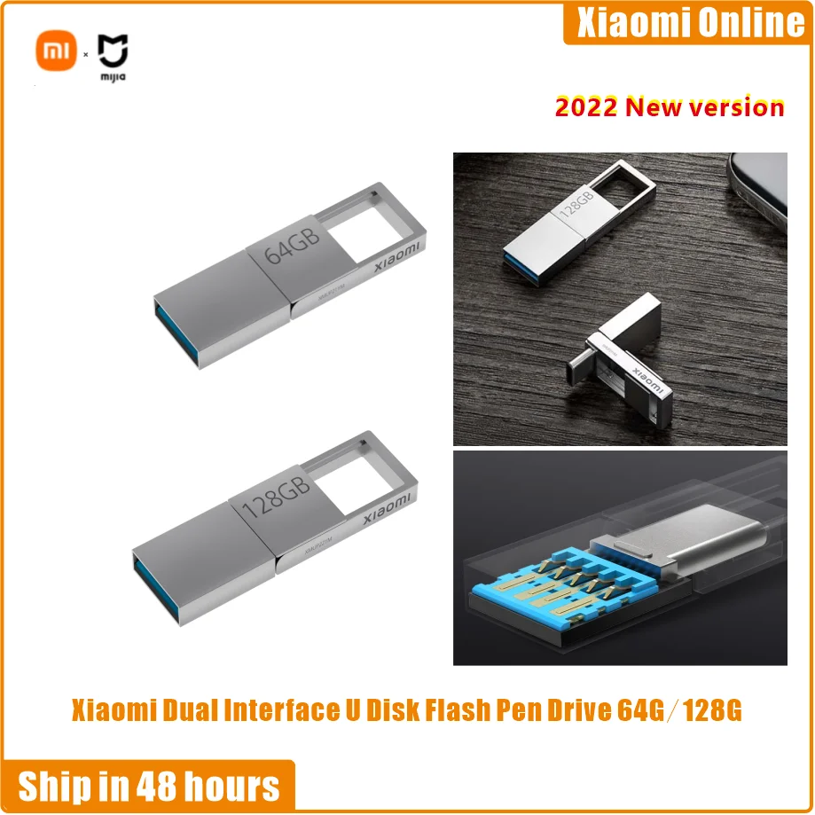 2022 Xiaomi Dual Interface U Disk Flash Pen Drive 64G 128G Mini Metal stick USB 3.2 Type-C Pen Drives Gifts Memory Phone Comp