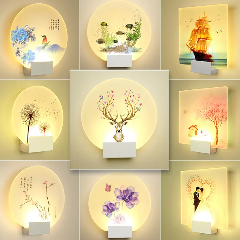 

Modern Acrylic Wall Lamp Chinese Bedroom Bedside Wall Decoration Lamp Nordic Living Room Hotel Led Wall Painting Lamp AC85-265v