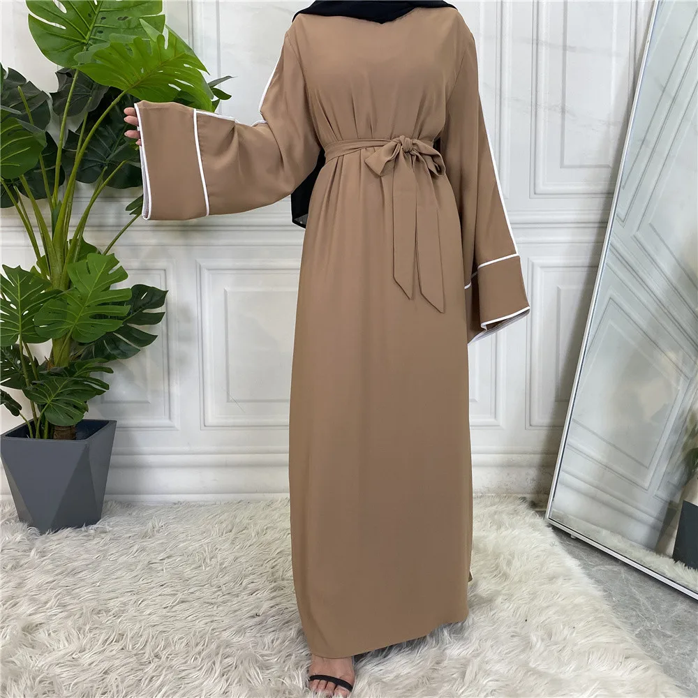 Ramadan Muslim Hijab Dress Islam Arabic African Dresses Belted Abayas for Women Dubai Abaya Turkey Kaftan Robe Femme Musulmane