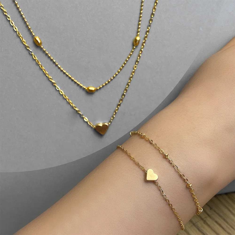 

Alloy Heart Bracelet Necklace Set Woman 2 Pieces Wedding Jewelry Sets Women Trend 2022 Bridesmaid Gift Cheap Fashion Accessories