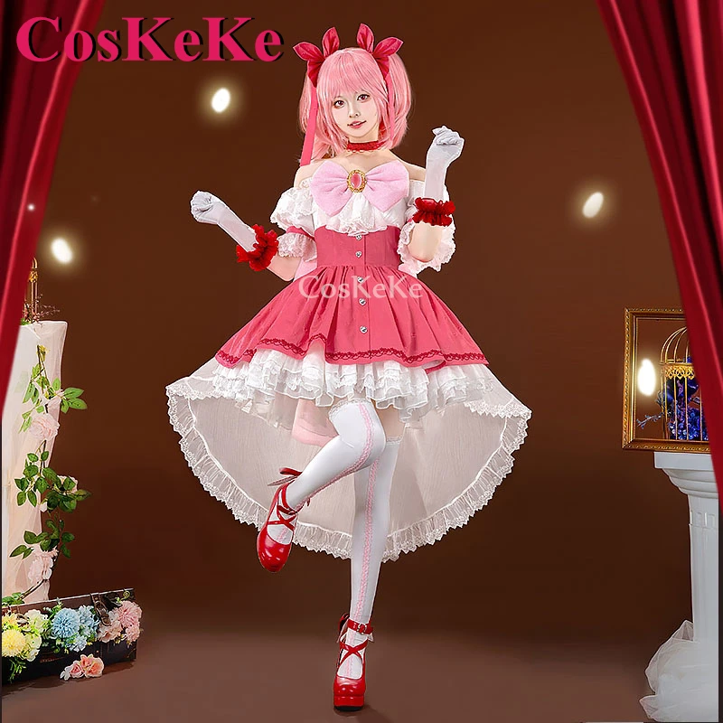 CosKeKe Kaname Madoka Косплей Аниме Puella Magi Magica Костюм Palgantong Розовое торжественное платье