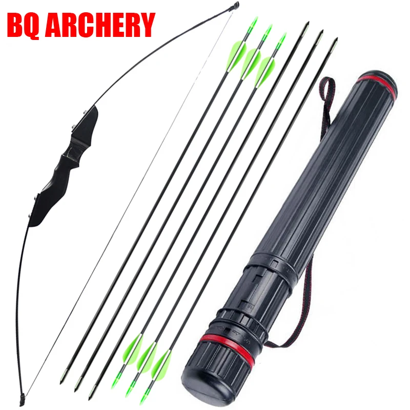 

40lbs Recurve Bow Longbow Wooden Archery Bow Outdoor Shooting 6pcs Fiberglass Arrows Hunting Bow Practice Sports