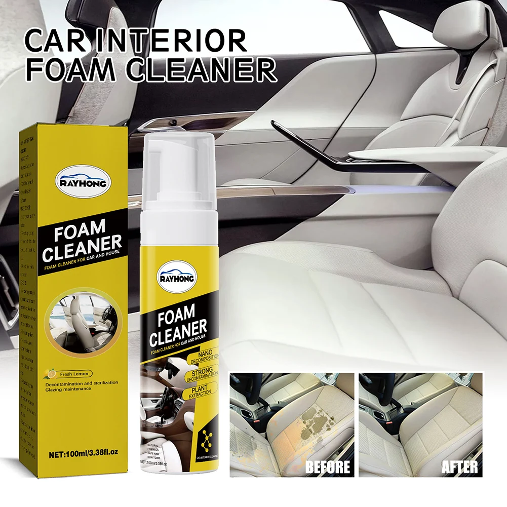 

Rayhong 100/200ml Multi-purpose Foam Cleaner Spray Car Interior Cleaner Anti-Aging Protection for Leather Seat Home Lemon Scent