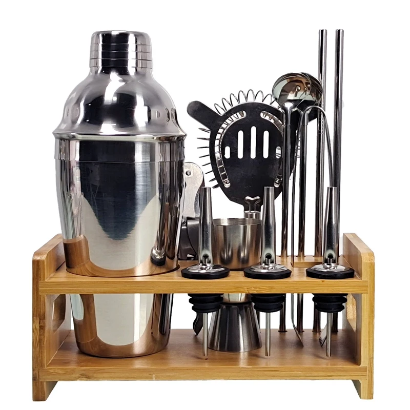 

13 Pcs Cocktail Shaker Set Jigger Mixing Spoon Tong Barware Bartender Tools With Wood Storage Stand Bars Mixed Drinks