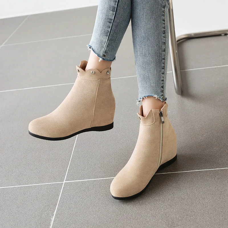 

2022 New Winter Fashion Women Wedges Ankle Boots Increasing Height Shoes Gauze High Heels Booties Metal Rhinestone Botas Mujer