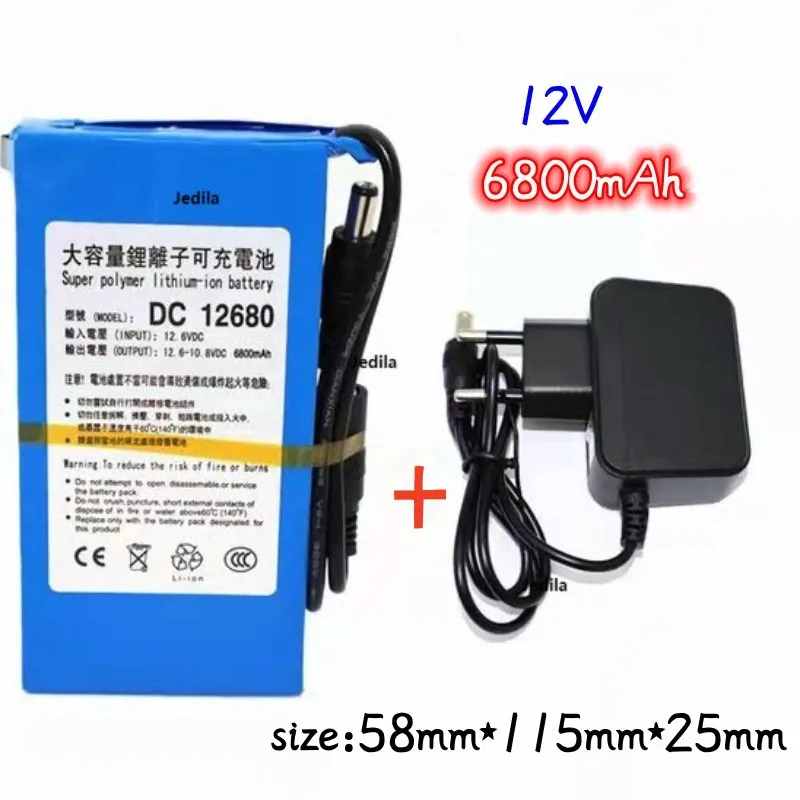 

New Type Large capacity rechargeable lithium-ion battery 6800mAh AC charger 12V DC EU American plug +Charger