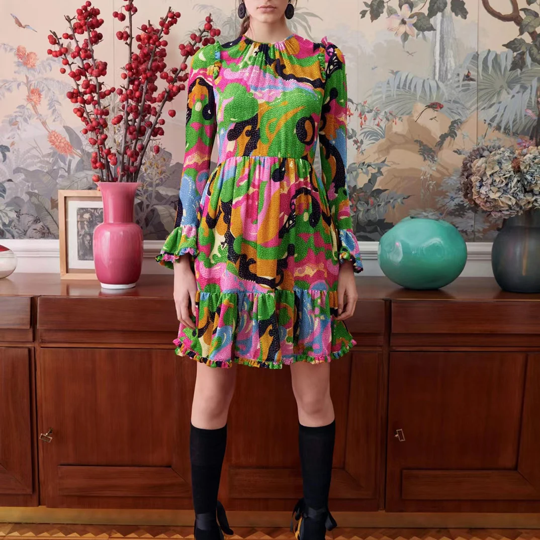 

1 - Knee Length Dress 2022 Autumn High Quality Vintage Women Clothes
