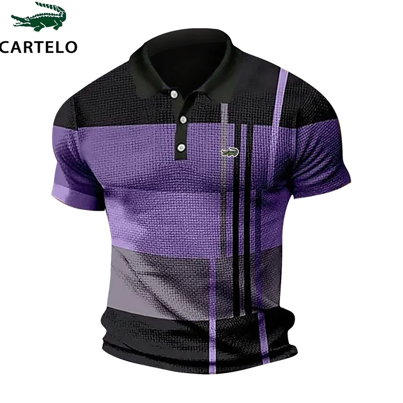 

Summer Striped men's polo shirt Embroidered Waffle collar zipper polo shirt brand men's short-sleeved casual shirt men's clothin