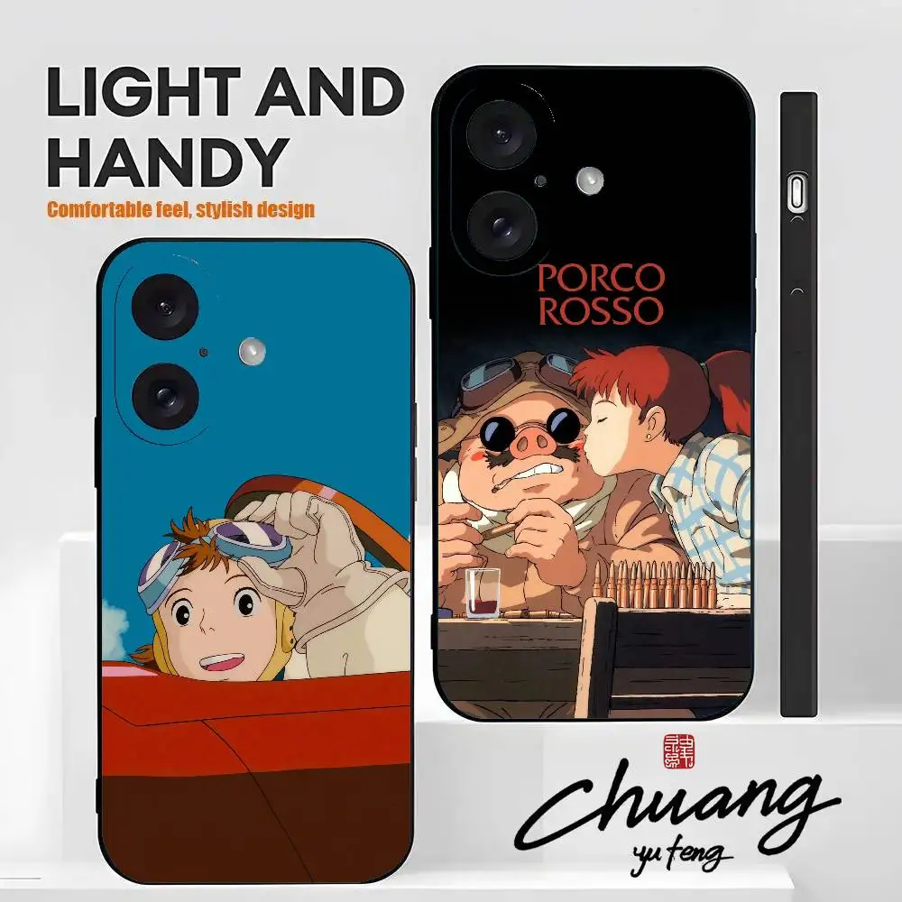 Фото Cartoon P-Porcos R-Rossos Phone Case Stylish Black Matte TPU Case For 11-16. Anti-slip And Wear-resistant №2