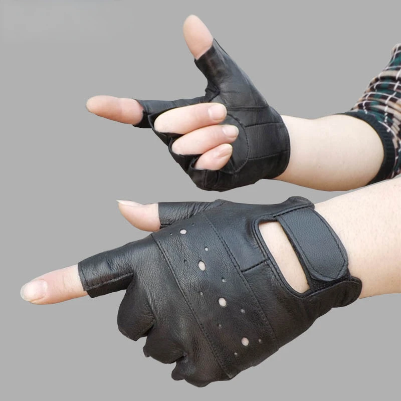 

Men Genuine Leather Gloves Sport Driving Slip-resistant Luvas Half Finger Sheep Leather Fingerless Gym Fitness Gloves