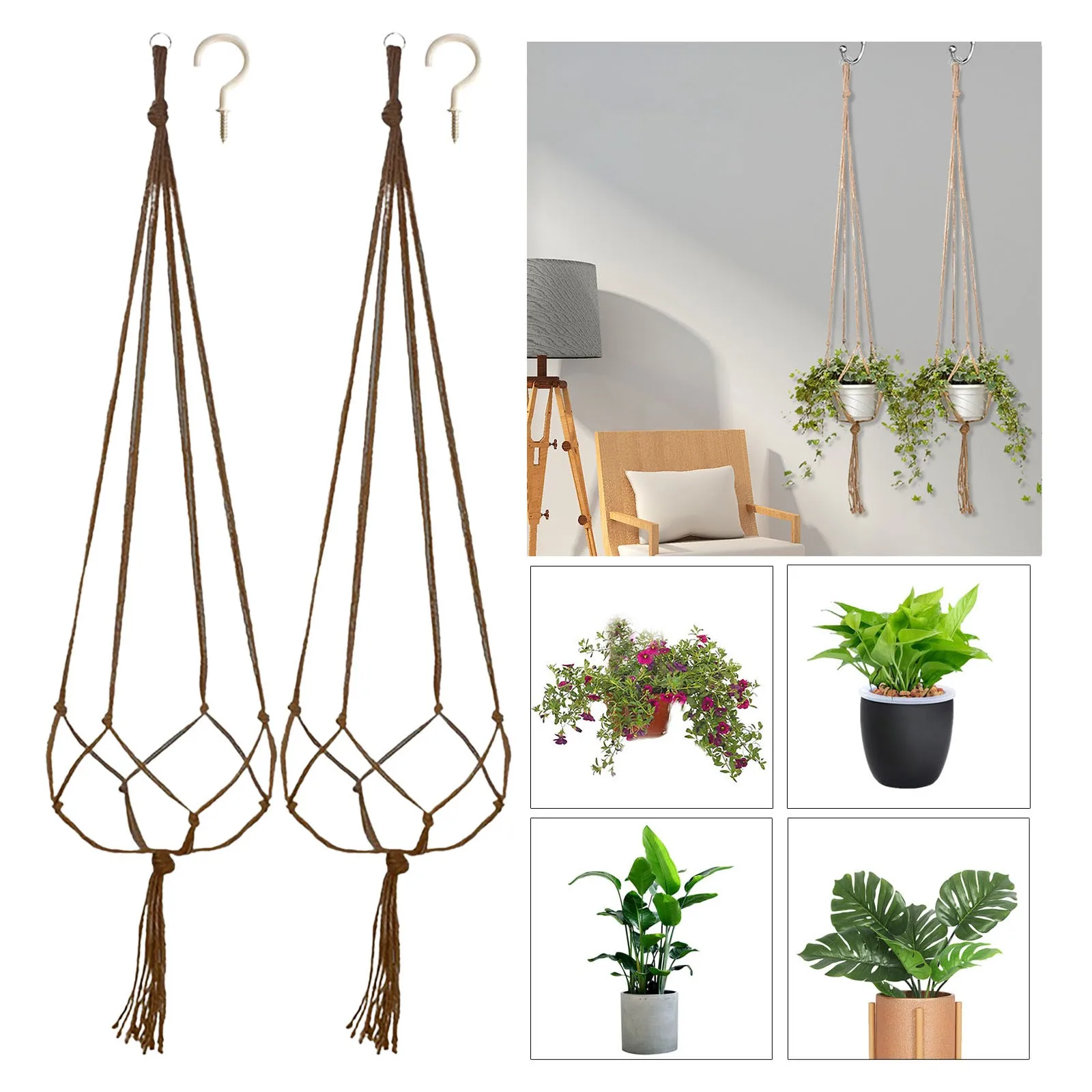 

2PCS Plant Hanger Flower Pot Cotton Rope Wall Plant Holder Indoor Home Decor