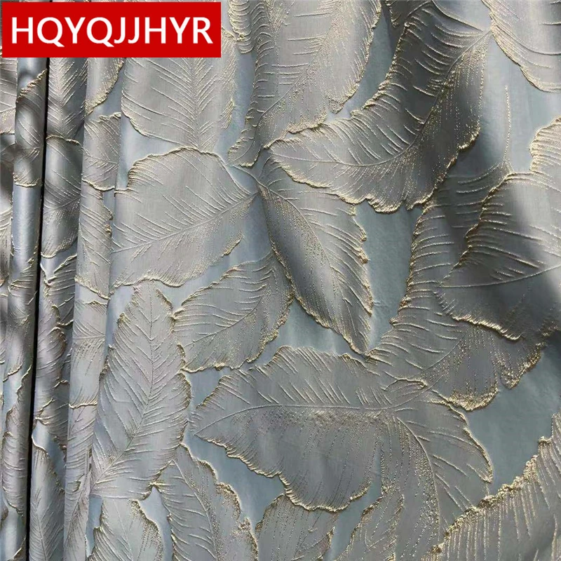 

Light Blue Exquisite Luxury 3D Gold Line Embossed Jacquard Blackout Curtains For Living Room Bedroom Kitchen Study Room Hotel