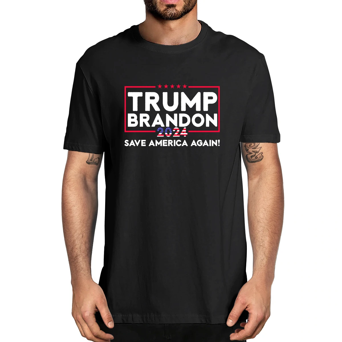 

100% Cotton Trump Brandon 2024 Save America Again US Flag Patriotic Men's Novelty T-Shirt Women Casual Streetwear Harajuku Tee