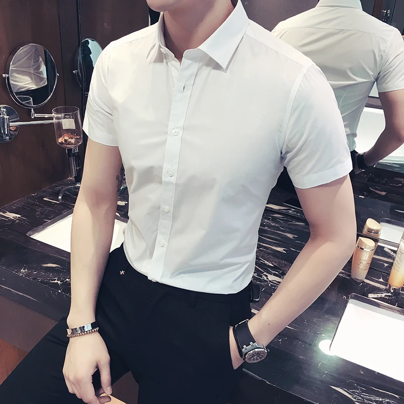 White Shirt Men's Short Sleeve Business Suit Korean Version Slim Young Shirt 2022 Summer Ironing Professional Plain Color Shirt