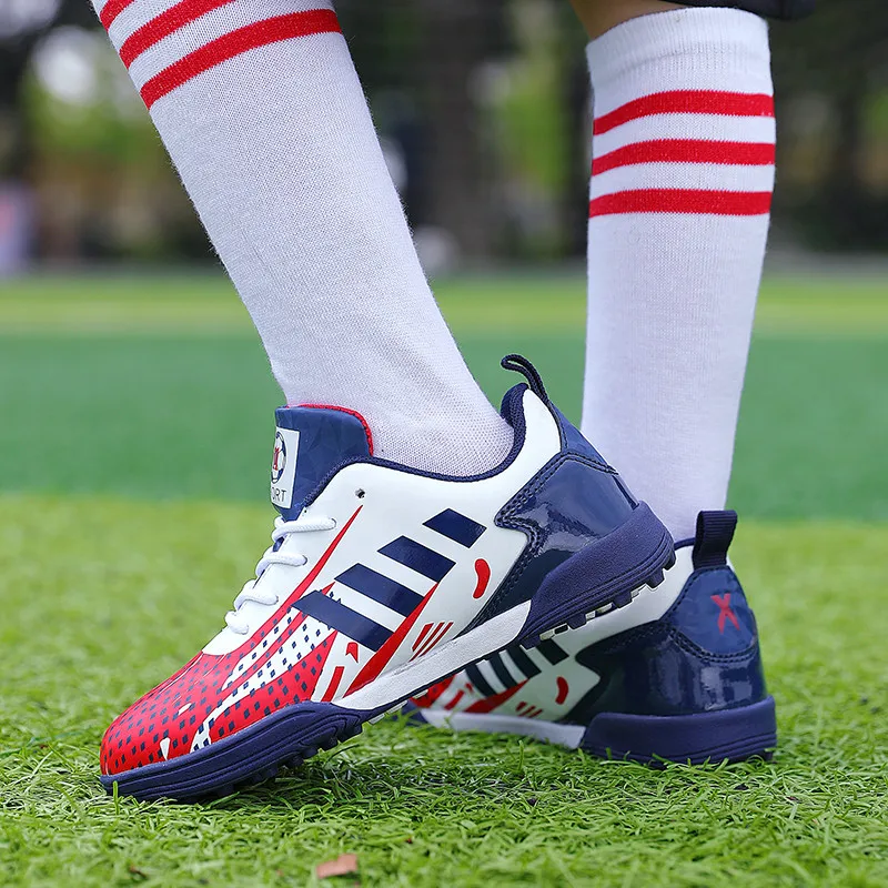 2022 Fashion Red Triples Printed Children's Football Boots Outdoor Futsal Shoes Turf Soccer Sneakers for Kids Boys basket enfant