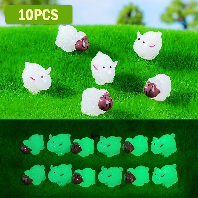 

10 шт. миниатюрные флуоресцентные фигурки с орнаментом овец, искусственная смола, украшение для кукольного домика с микроландшафтом