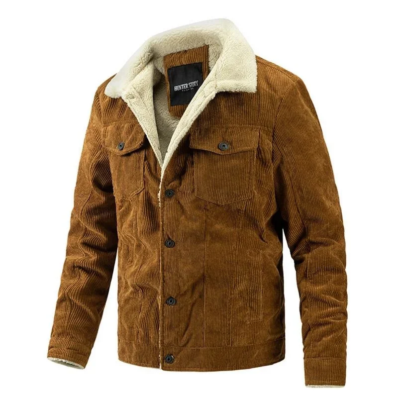 

Men Corduroy Down Jackets Autumn Winter Fleece Jackets Thicker Warm Slim Fit Coats High Quality Men Casual Jackets XXL