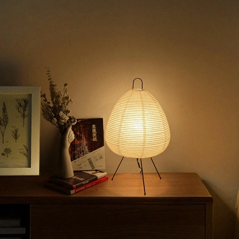 

Japanese-style Tripod Rice Paper Table Lamp Creative Simple Lantern Bedroom Bedside Retro Art Design Decorative Desk Lamp