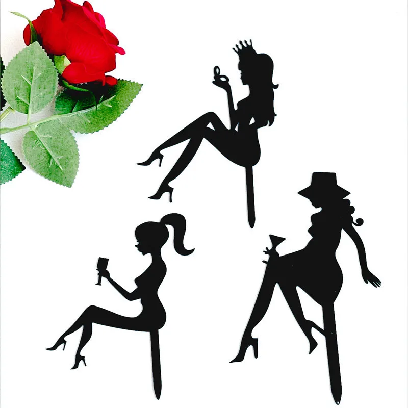 

High Heels Girl Happy Birthday Cake Topper Black Acrylic Birthday Party Cupcake Topper Girl Wedding Cakes Dessert Decoration