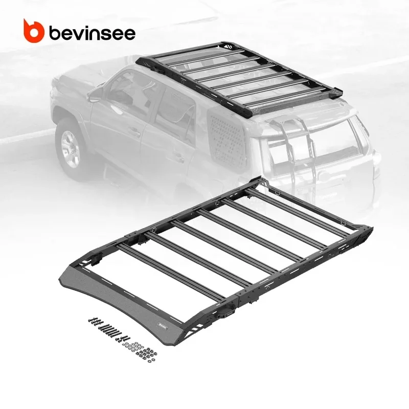 Фото Хит продаж: Полноразмерные поперечины для багажника на крышу BEVINSEE с грузовой корзиной, аксессуары для внедорожников 4x4, подходят для Toyota 4Runner 2014-2024 №4