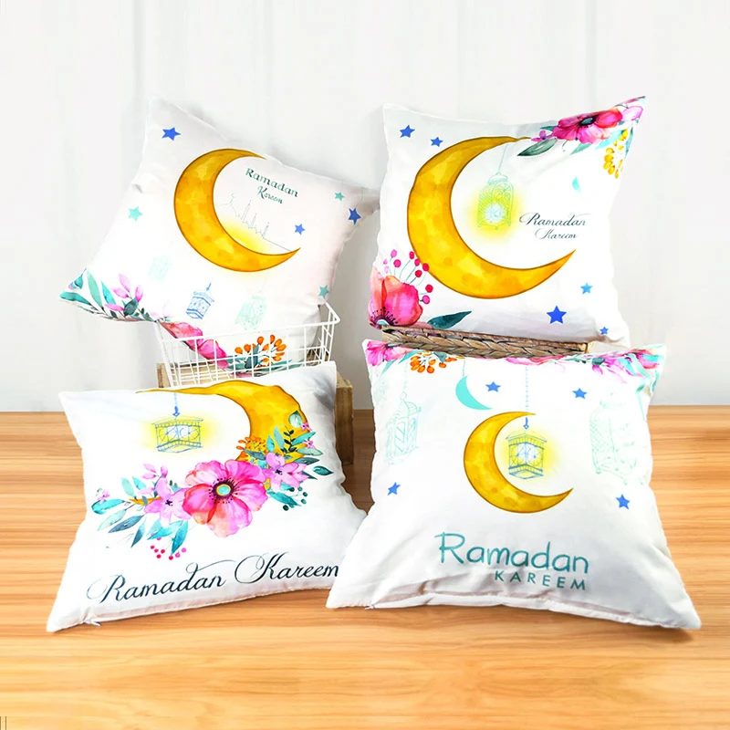 

Eid Mubarak Throw Pillow Cover Islam Muslim Home Sofa Cushion Cover Ramadan Kareem Moon Lantern Printed Pillowcase Eid Al-Adha