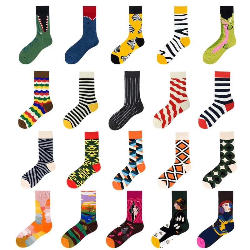 Novelty Funny Men Graphic Cotton Short Socks With Print Combed Colorful Oil Painting Cartoon Striped Animal Retro Cute Unisex