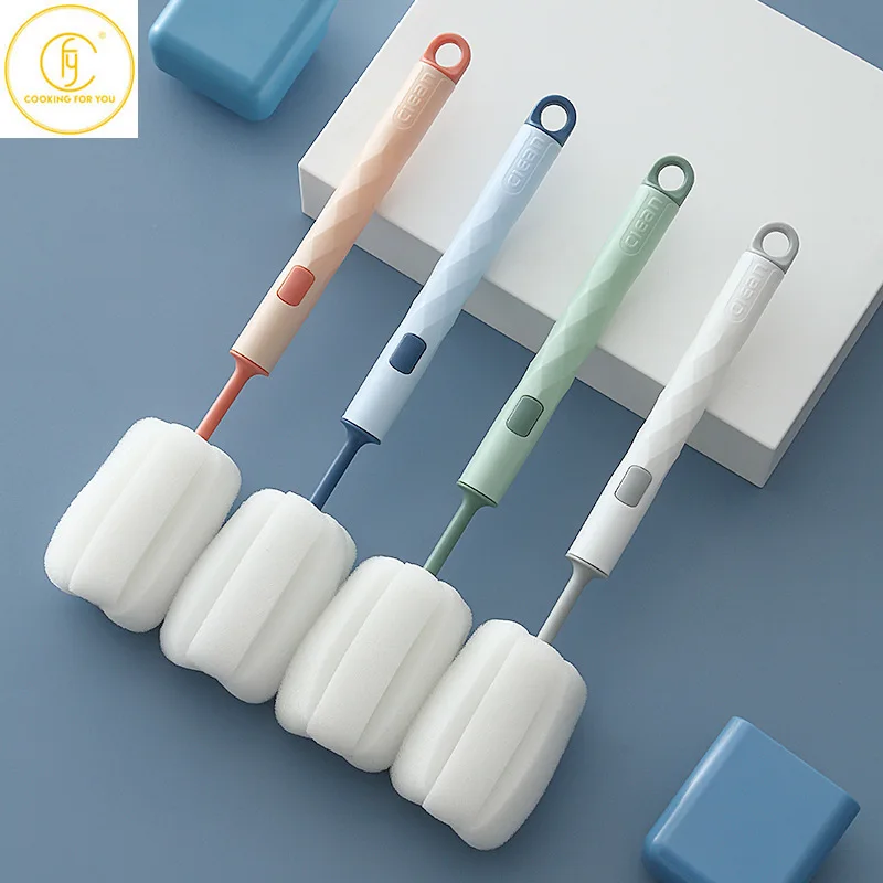 

Family Long Handle Water Bottle Cleaning Brushes with Removable Sponge Brush Head Bowl Cup Pot Washing Brush Kitchen Clean Tools