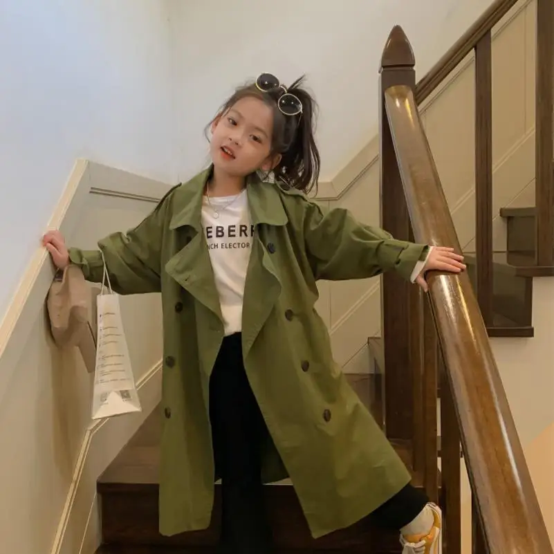 

Girl Spring Autumn New Trench Double Breasted Korea Style Coats Children Belt Loose Tops Kids Windbreaker 2-10Y Wz832