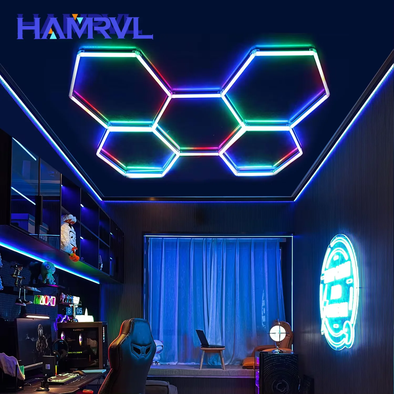 Шестигранный гаражный светодиодный светильник рождественский декор RGB эффект