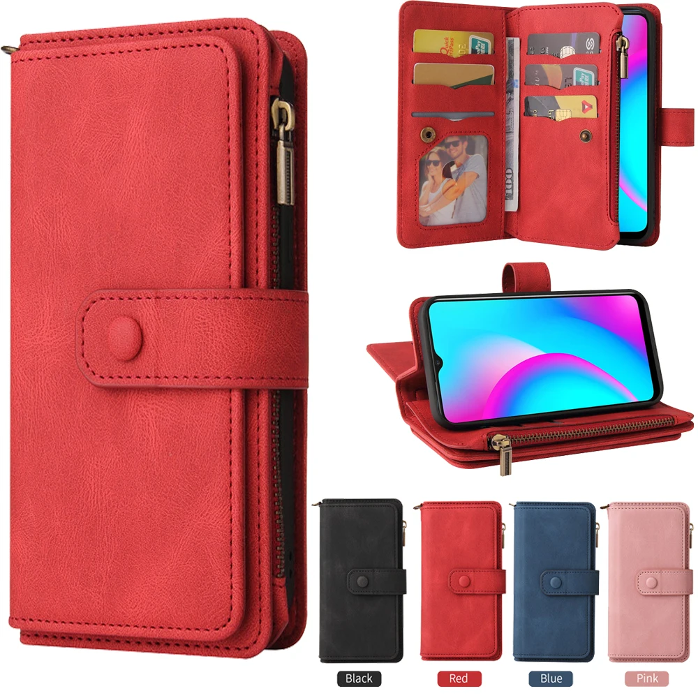 

Realme C33 C30 C25S Zipper Wallet Leather Case For OPPO Realme C30S Multi 15-Card Slot Capa Realmi C25 C21 C15 C11 Luxury Cover