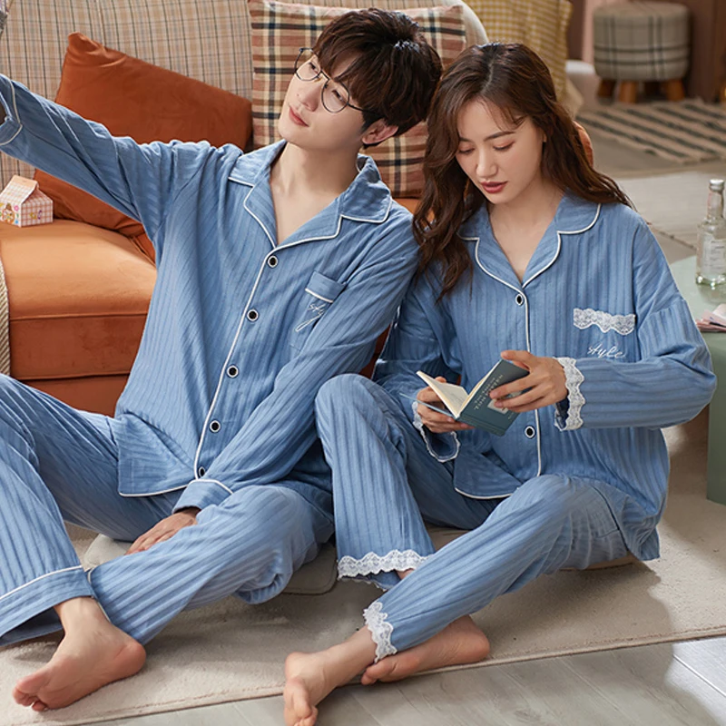 QUHENG Pyjamas Winter Cotton Couple Pajamas Women Long Sleeve Student Set Fashion Handsome Home Sleep for Women Men Sleepwear