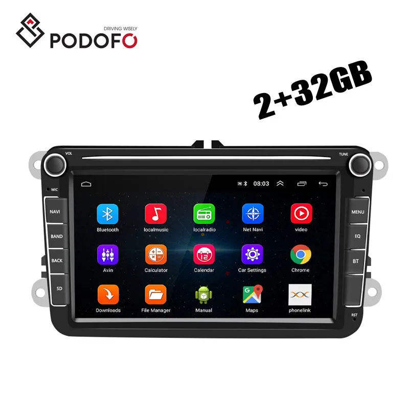 

Podofo 8'' 2+32G Android 8.1 2 Din Car Radio Video Stereo Touch Screen Car MP5 Player BT GPS FM for VW/Volkswagen