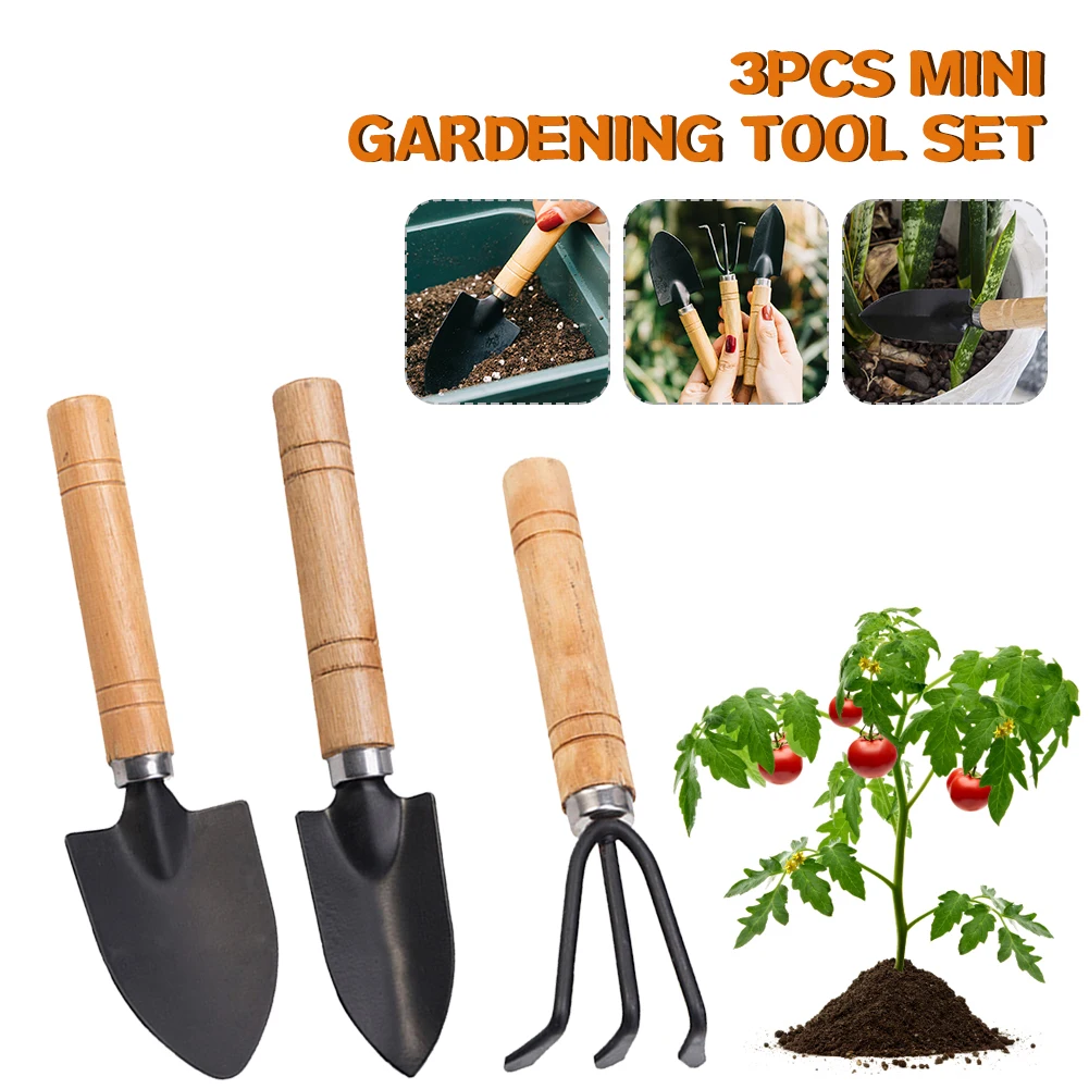 

3pcs Mini Gardening Tool Set with Rake Trowel Shovel Portable Garden Hand Tool for Potted Succulent Flowers Seedlings Loose Soil