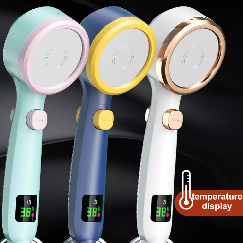 

Shower Head Water Saving Flow with Temperature Display ABS 4 Modes High Pressure Spray Nozzle Bathroom Accessories Charging